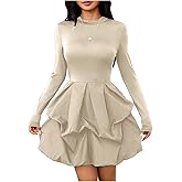MakeMeChic Women's Long Sleeve Mini Dress Ruffle Mock Turtle Neck A Line Wedding Party Short Dresses