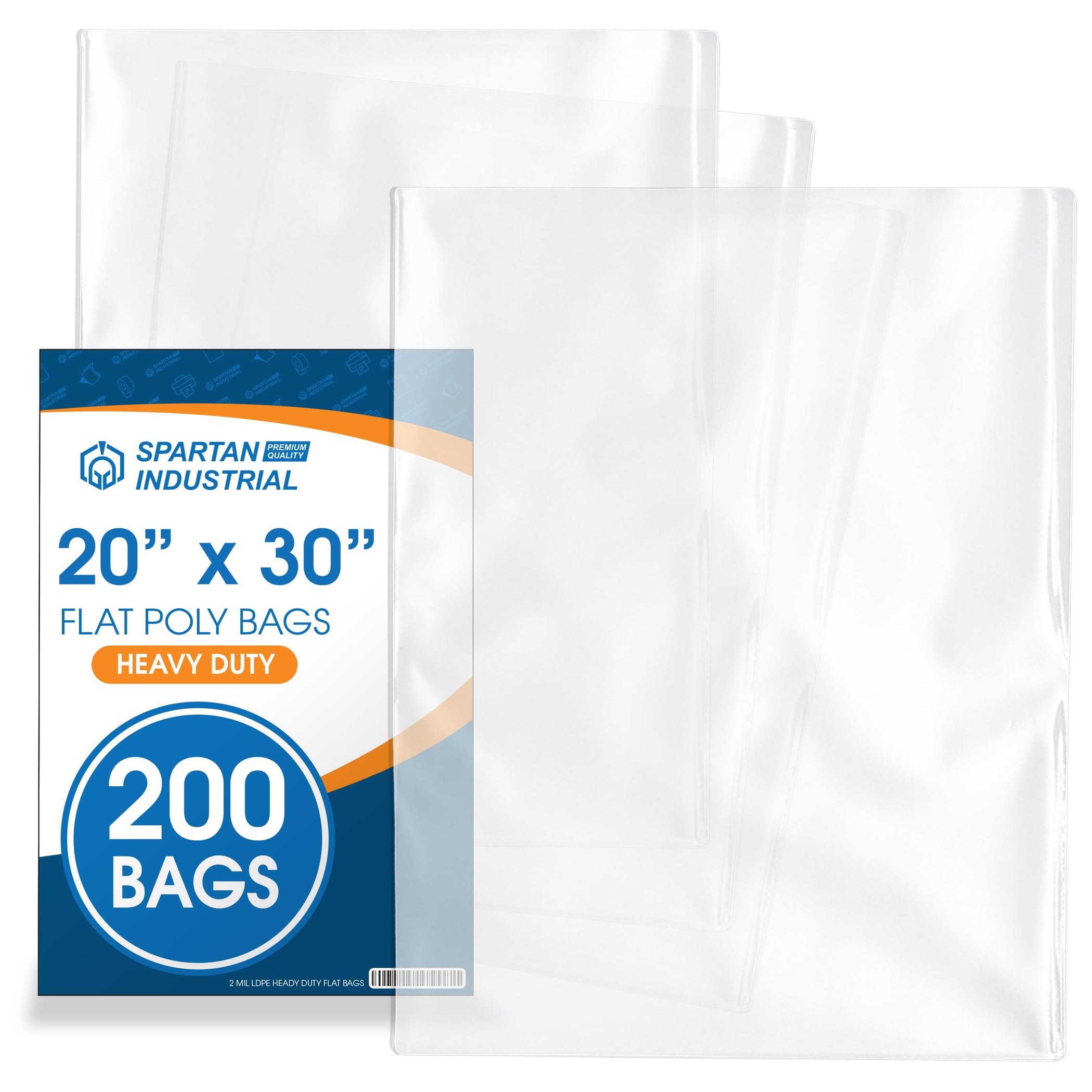 Photo 1 of 20" X 30" Open-End Flat Poly Bags (200 Count) - 2 Mil Clear Plastic - No Adhesive Strip - For Packaging, Shipping, Storage - Spartan Industrial