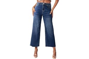 Sidefeel Women's Wide Leg Jeans High Waisted Straight Leg Jeans Stretchy Buttoned Loose Pockets Denim Pants