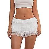 Women's Tiered Ruffle Bloomer Shorts Micro Low-Mid Rise Lace Booty Shorts Cute Sexy Halloween Lolita Outfits Clothes