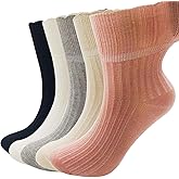 Daugerlarss Non-Binding Wide Top Loose Fitting Extra Width Thick Ankle Crew Socks - Medical Hospital Socks for Diabetes Edema - Casual Dress Sox (5 pairs)