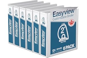 EasyView Premium Angled D-Ring 2-Inch Binders with Clear-View Covers, Customizable 3-Ring Binders for School, Office, or Home