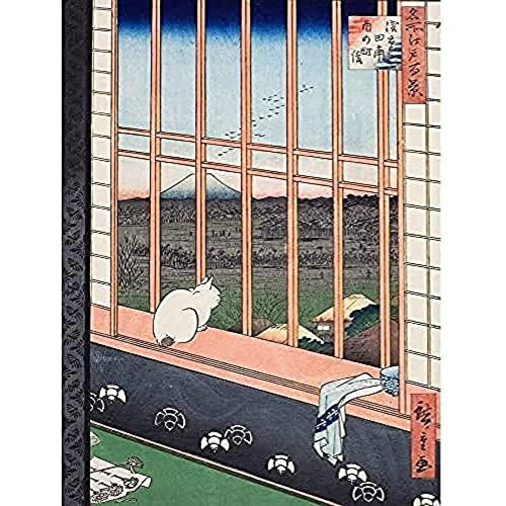 Fine Art Prints Hiroshige Asakusa Fields 100 Views Edo Cat Vintage Japanese Painting Art Print Canvas Premium Wall Decor Poster Mural,16 x 12 inches, Black