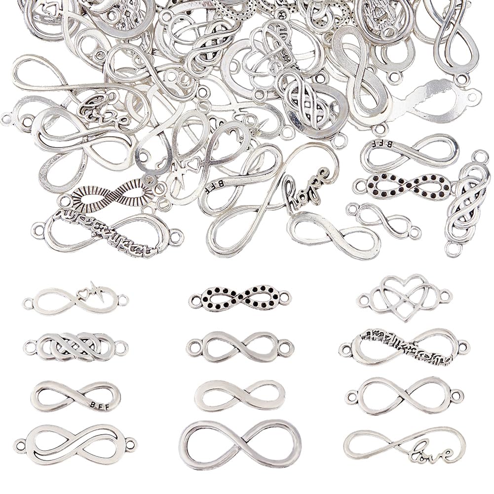DICOSMETIC 120Pcs 12 Styles Alloy Infinity Symbol Connector Tibetan Style Links Connector Charms Antique Silver Hollow Frames Connectors for Jewelry Making