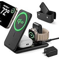 ESR Qi2 3 in 1 Charging Station, [Certified] Apple Watch Charger & Qi2 15W MagSafe Charger Stand for iPhone, Travel Charger f