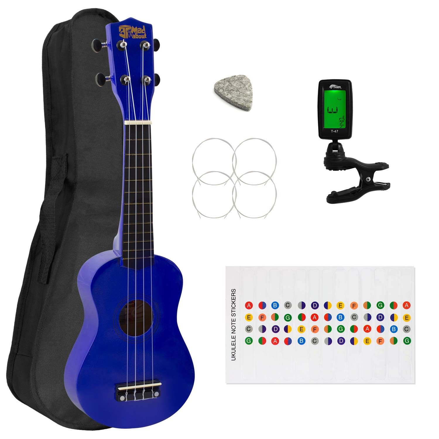 Soprano Ukulele for Beginners in Blue with FREE Uke Bag & Tuner