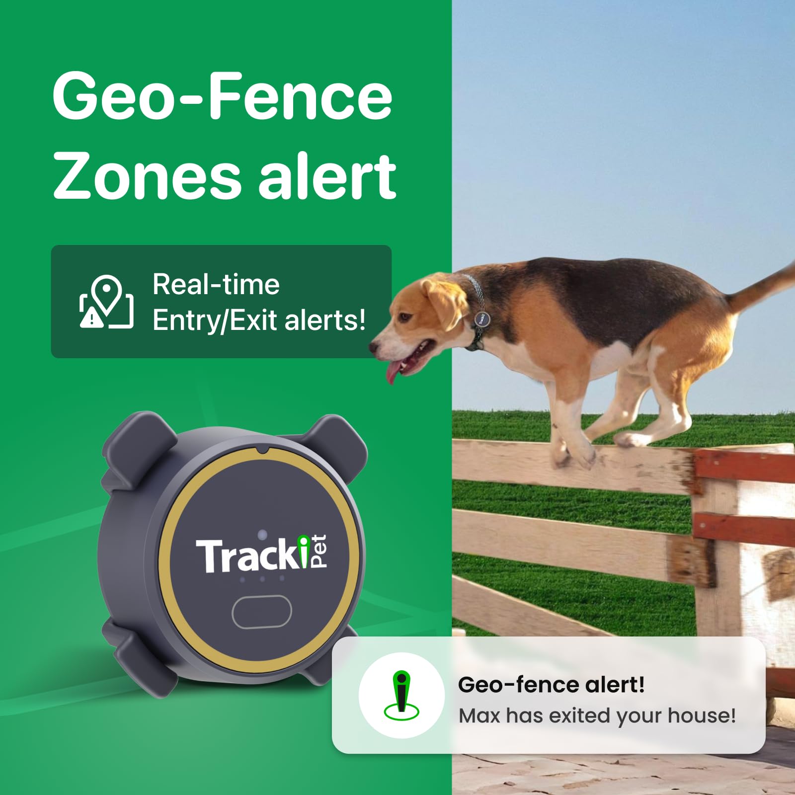Dog GPS Tracker - Real-Time Tracking Device - Smart Alerts & Geo-Fence - Collar-Compatible, Waterproof - Long-Life Battery - App Works with iOS & Android (Subscription Required) (Tracker for Dogs)