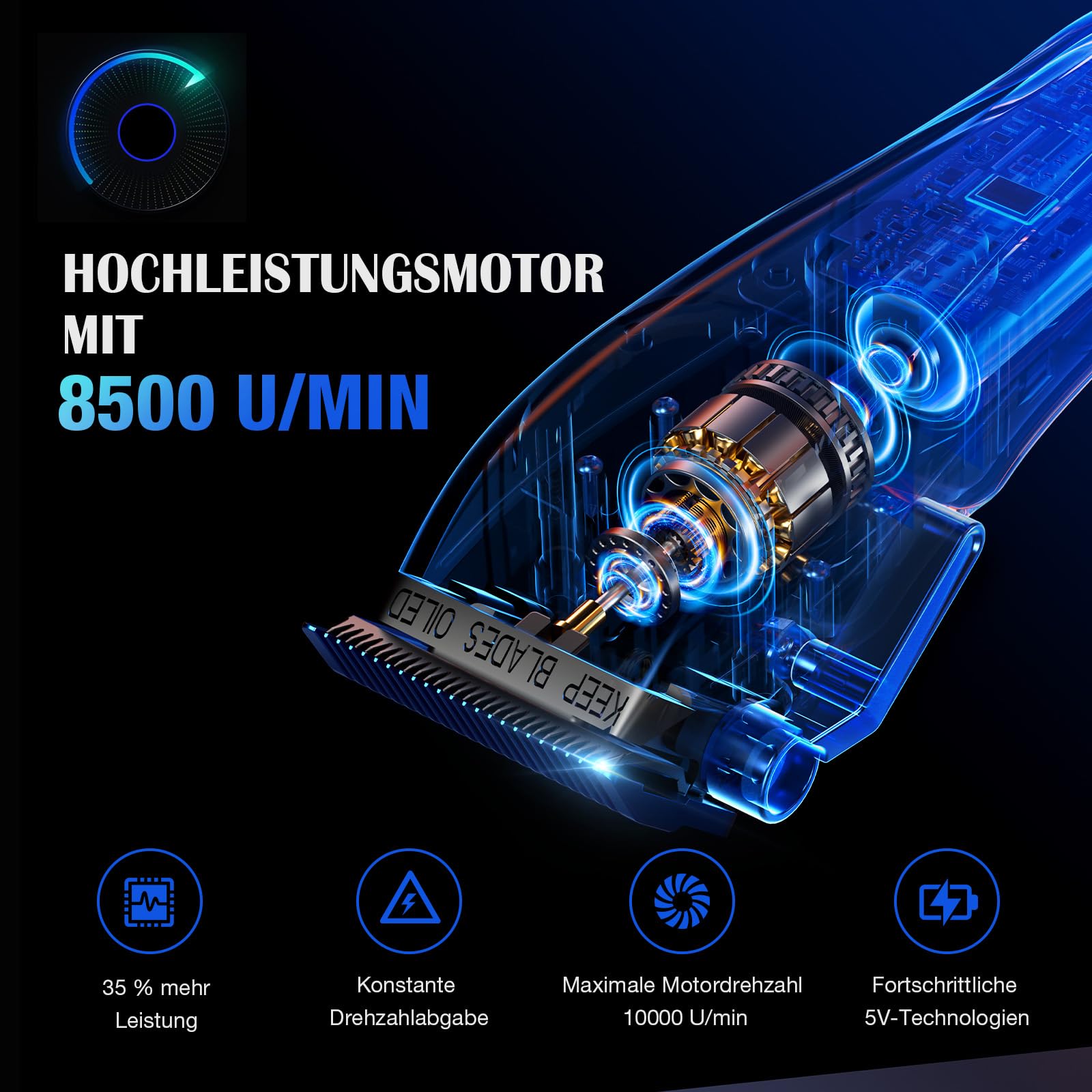 SUPRENT Haarschneidemaschine Herren Profi – Titanbeschichtete Fade-Klinge, Einstellbares Zero-Gap T-Blade, 5 Längenstufen, Magnetische Führungskämme, 2500mAh Akku & Typ-C Ladestation 2