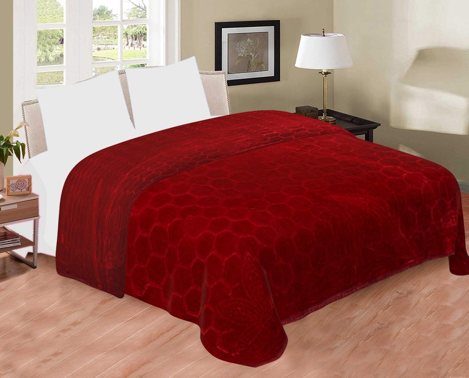 Icrafty Luxurious Embossed Mink Microfibre Double Blanket - Red