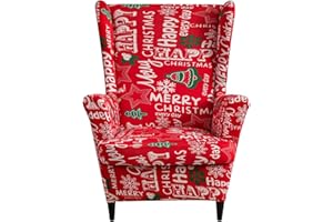 NILUOH Christmas Wing Chair Slipcovers 2 Pieces Stretch Spandex Wingback Chair Covers Sofa Slipcover Printing Wingback Armchair Slipcovers Furniture Protector Couch Soft with Elastic Bottom, 40