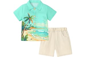 Coco&RARA Toddler Boy Clothes Baby Flamingo Hawaiian Outfits Short Sleeve Shirt + Elastic Waist Shorts Summer Beach Set