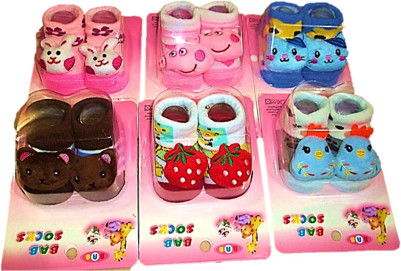 Kezleโข Baby Cotton Cartoon Face Socks Cum Shoes, 0-6 Months (Multicolour) - Set of 2 Pair