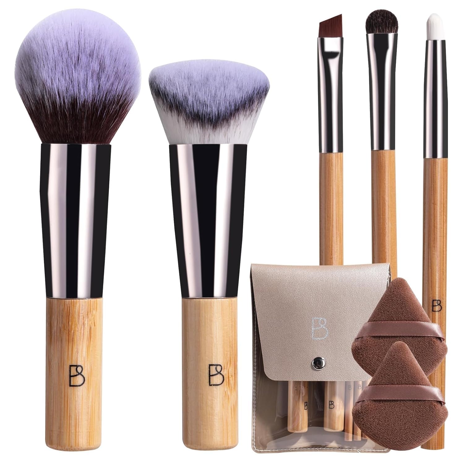 Photo 1 of ***MISSING PIECES*** BS-MALL Travel Makeup Brushes Premium Synthetic Foundation Powder Concealers Eye Shadows 7 PCS with Triangle Puff & Storage Bag (Bamboo)