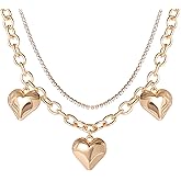 Jessica Simpson Layered Heart Necklace for Women 17/18"+3", Gold-Tone 2-Strand Necklace, Valentines Day Gifts for Her