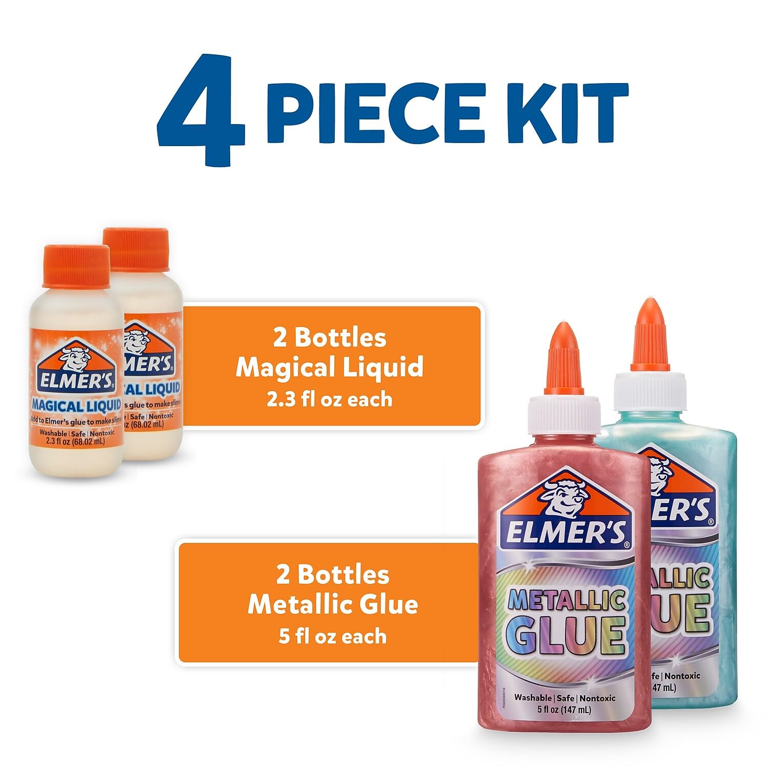 Elmer’s Metallic Slime Kit, Includes Glue and Magical Liquid Activator, 4 Piece Kit - Perfect for Parties, Gift, Kids Activity Time