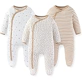 JELYLOVE Unisex Baby Boy Girl Footies Rompers Cotton Long Sleeve 3 Pack Infant Jumpsuits 0-12Months Babies' Outfits