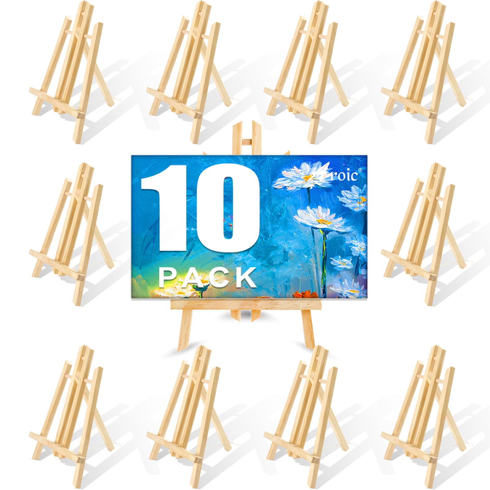 Photo 1 of AROIC Wood Easels, Easel Stand for Painting Canvases, Art, and Crafts. (11.8 inch, 10 Pack), Tripod, Painting Party Easel, Kids Student Table School Desktop, Portable Canvas Photo Picture Sign Holder.