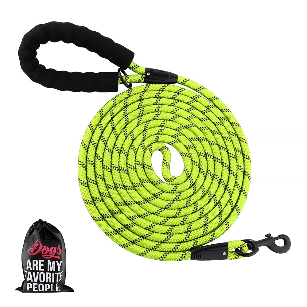 Plutus Pet Long Rope Dog Lead - Comfortable Padded Handle, Reflective Nylon Heavy Duty Rope - 4.5m, 6m, 9m for Small to Large Dogs (9m, Green)