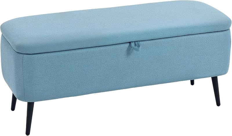 Puff Almacenaje Banco 61L con Tapa Abatible Azul Claro