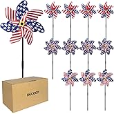 DECEED 12 Pack Patriotic Pinwheels 20.8”H x 6.8”W Pre-Installed American Wind Spinner with Stake for Memorial Day July of 4th Independence Day Parade Garden Decorations