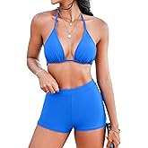 Jolefille Boyshorts Swimsuits for Women-High Waisted Bikini Set 2 Piece Tummy Control Bathing Suit Triangle Top Shorts Bottom