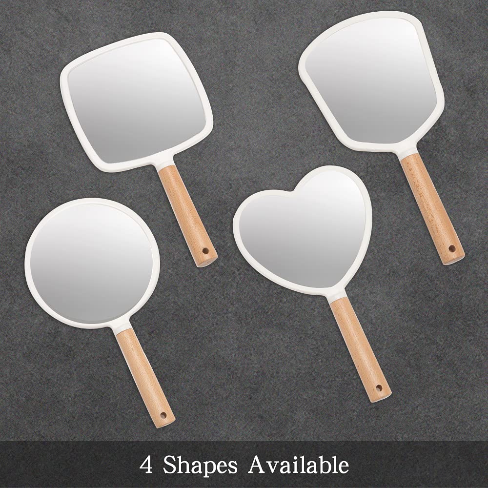 YEAKE Hand Held Mirror with Handle for Makeup,Small Cute Wood Hand Mirror for Shaving with Hole Hanging Single-Sided Portable Travel Vanity Mirror for Men&Women(Square)