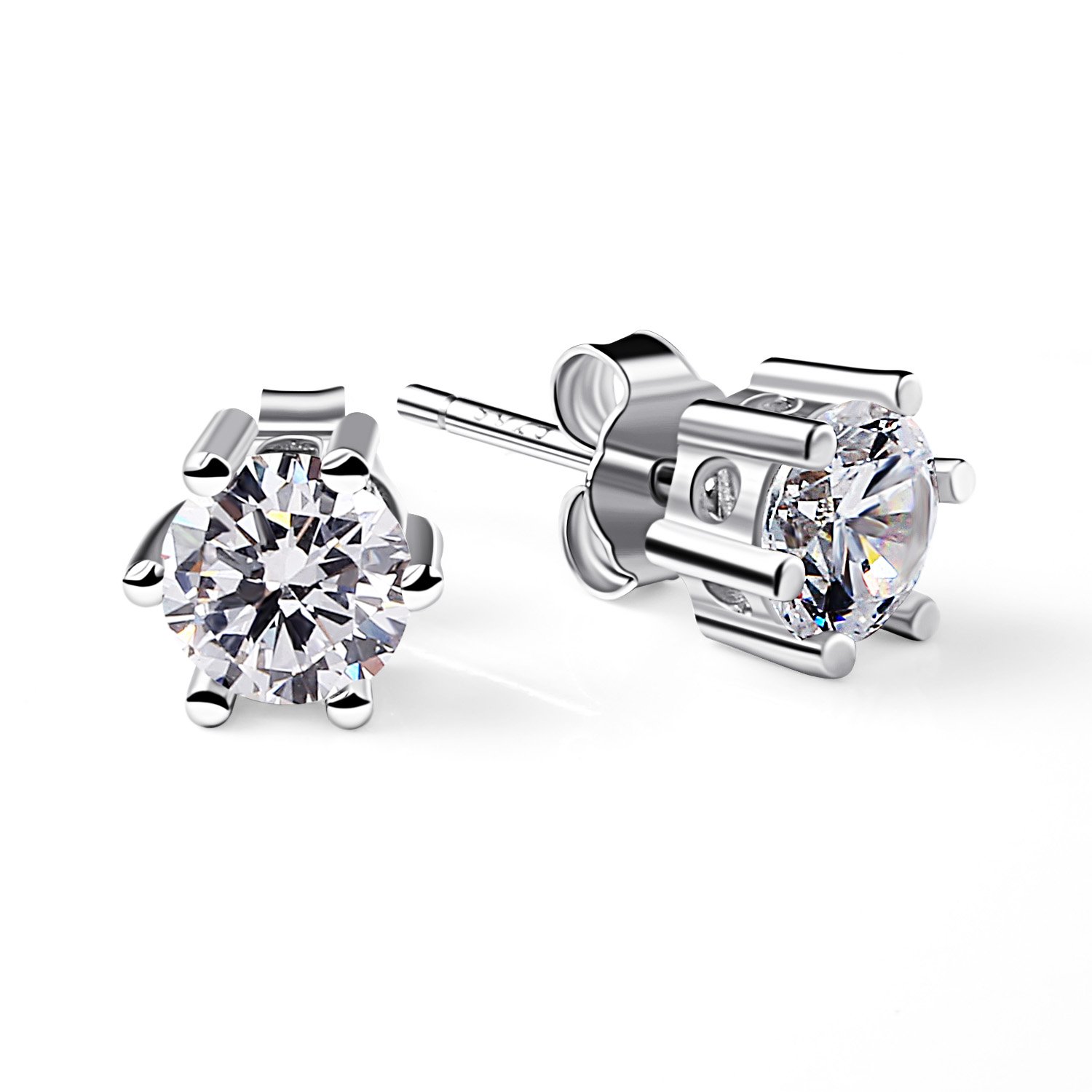 B.Catcher 925 Sterling Silver Round Cut Cubic Zirconia Stud Earrings Sets