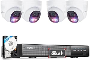 LongPlus Smart 4K 8CH Home Security Camera System, 4Pcs Wired PoE IP Cameras System Outdoor with Person/Pet/Vehicle Detection, 12MP 8CH NVR with 2TB HDD for 24-7 Recording, LP8ME84D1