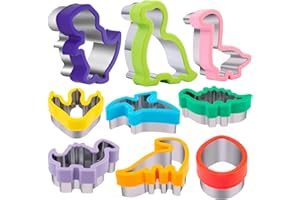 Dinosaur Cookie Cutters 9 Set, Nifogo Stainless Steel Shaped Cookie Candy Food Cutters Molds for DIY, Kitchen, Baking, Kids D