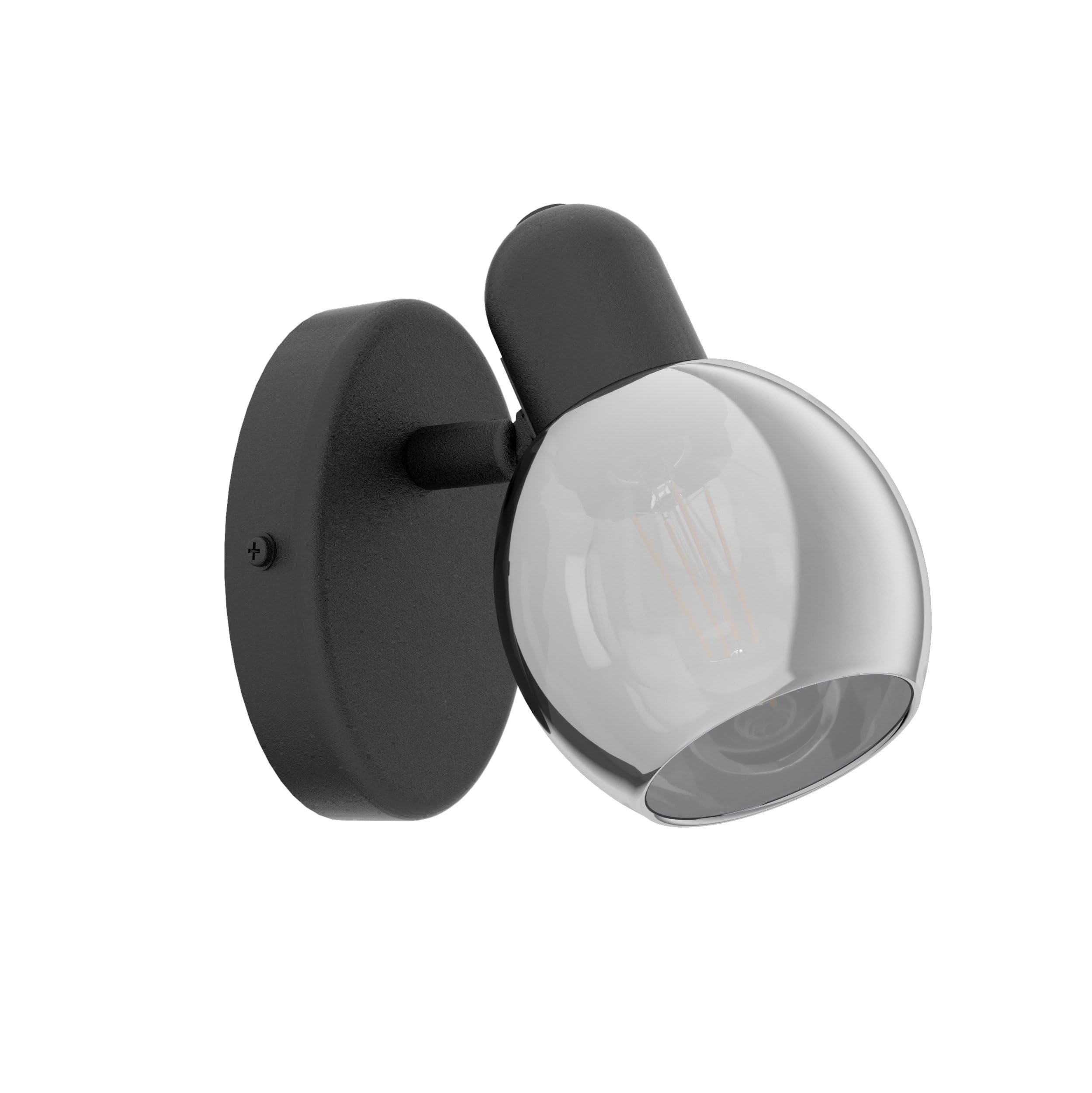 EGLO Pollica Wall Light, 1-Bulb Wall Light, Indoor Wall Spotlight Made of Steel and Smoked Glass, Living Room Lamp in Black, Hallway Lamp with E14 Socket