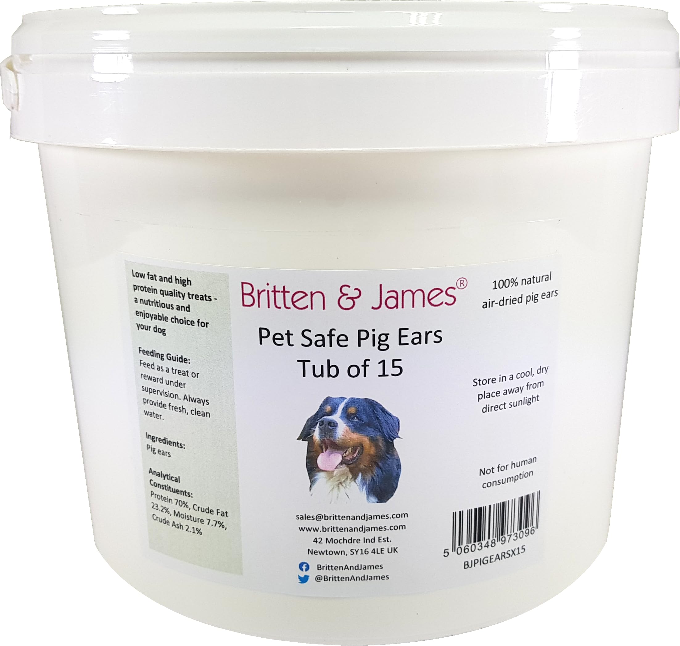 15 Large Pigs Ears for Dogs in a Tub. Natural Premium Quality British Product by Britten and James
