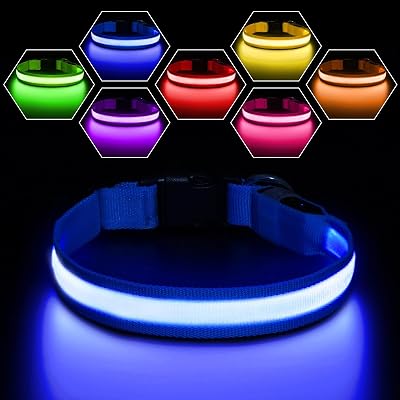 PcEoTllar Light Up Dog Collar 8 Modes USB Rechargeable Blue 7 Colors