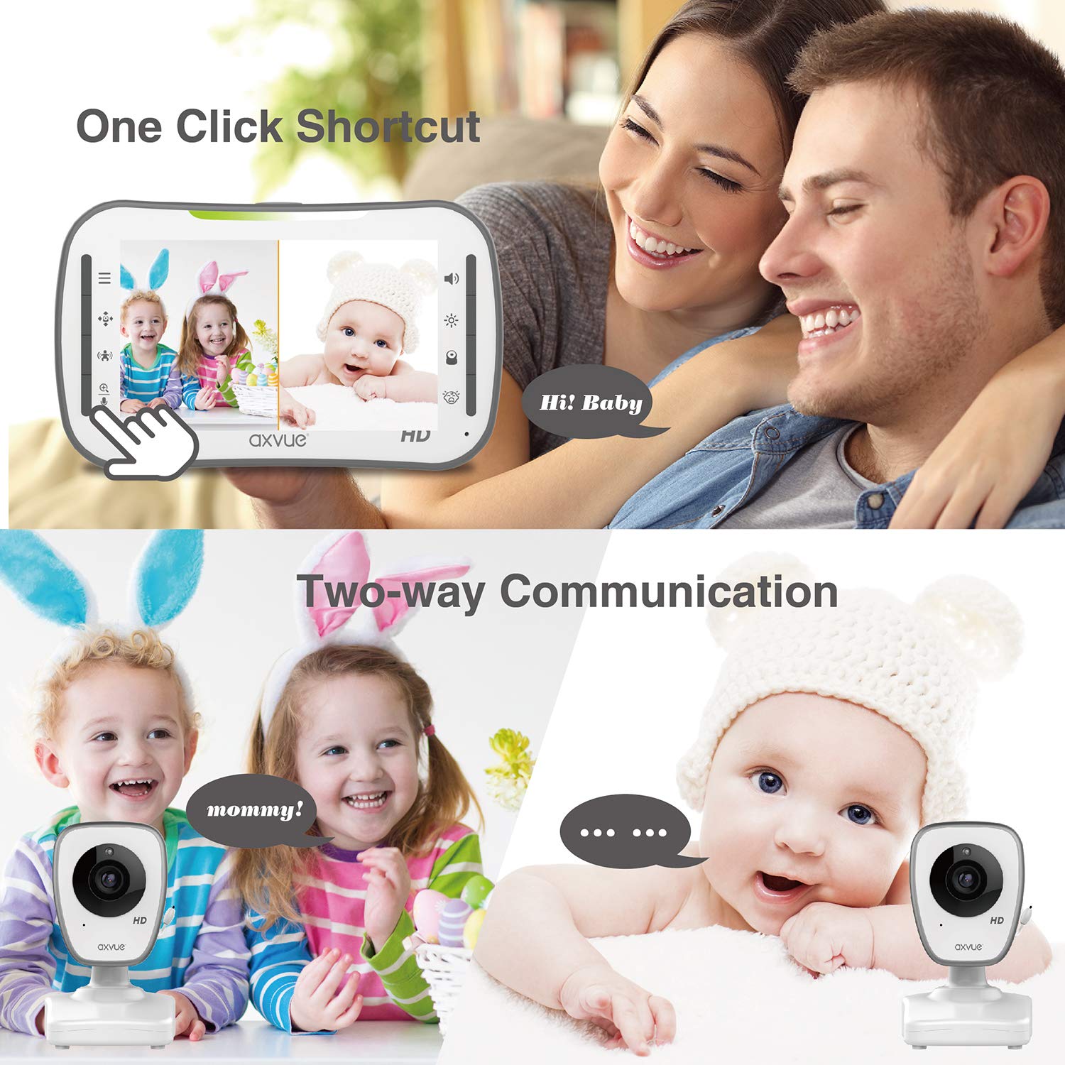 Video Baby Monitor, AXVUE 720P 5" HD Display, IPS Screen, 2 HD Cams, 12-Hours Battery Life, 1000ft Range, 2-Way Communication, Secure Privacy Wireless Technology : Baby