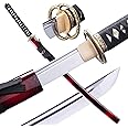 Authentic Japanese Red Katana Real Full Tang 1060 High Carbon Steel Handmade Samurai Sword 40.9 in,Collection,Display,Training