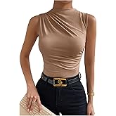 Milumia Women's Colorblock Ruched Mock Neck Tank Top Sleeveless Slim Fit Work Shirt Tops