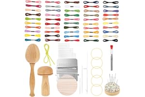 2‑in‑1 Mushroom & Egg Darning Kit Deluxe – 50 Color Threads, 14 Hook Frame, 12 Needles, Elastic Bands, Complete Wood Weaving 