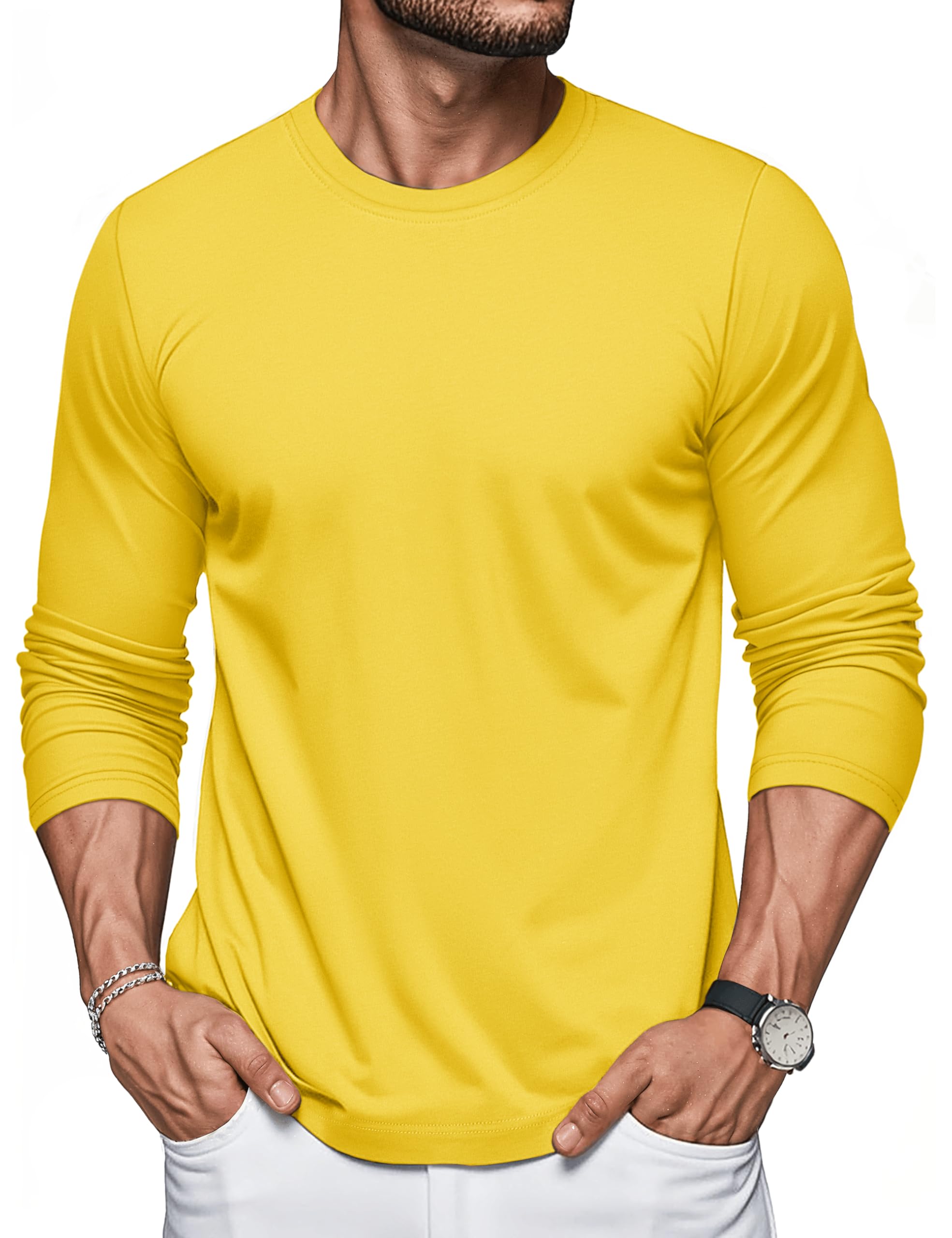 Photo 1 of ***HAS  STAINED *****MAGCOMSEN Mens Shirt Long Sleeve Crewneck Shirts Lightweight T-Shirts Casual Work Shirts Moisture Wicking Tees Shirt Yellow XL