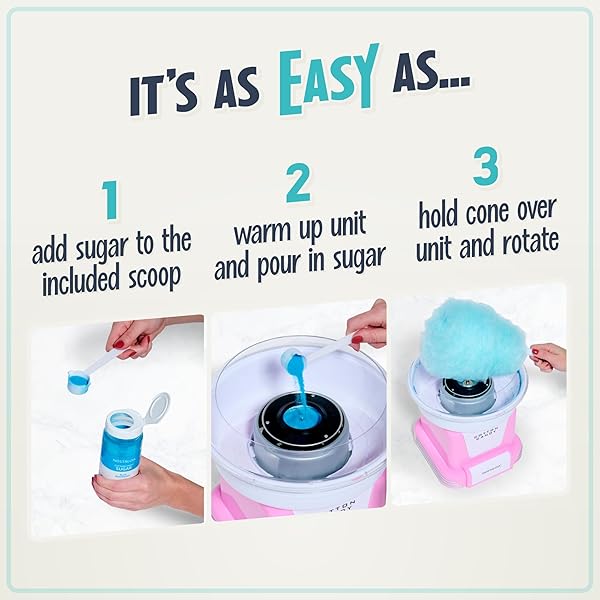 NOSTALGIA COTTON CANDY VARIETY KIT – 3 FLOSSING SUGAR FLAVORS (PINK VANILLA, BLUE RASPBERRY, STRAWBERRY) – 7-OZ BOTTLES, 4 REUSABLE CONES, 10 CLEAR BAGS WITH TWIST TIES – PARTY SUPPLIES