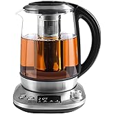 Mecity Electric Tea Kettle with Removable Infuser, 9 Preset Brewing Programs, Temperature Control, 2 Hours Keep Warm, Borosilicate Glass, 1.7 Liter, 1200W