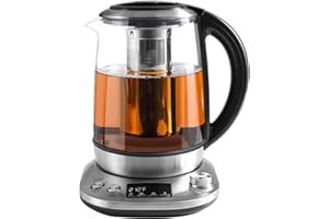 Mecity Electric Tea Kettle with Removable Infuser, 9 Preset Brewing Programs, Temperature Control, 2 Hours Keep Warm, Borosilicate Glass, 1.7 Liter, 1200W