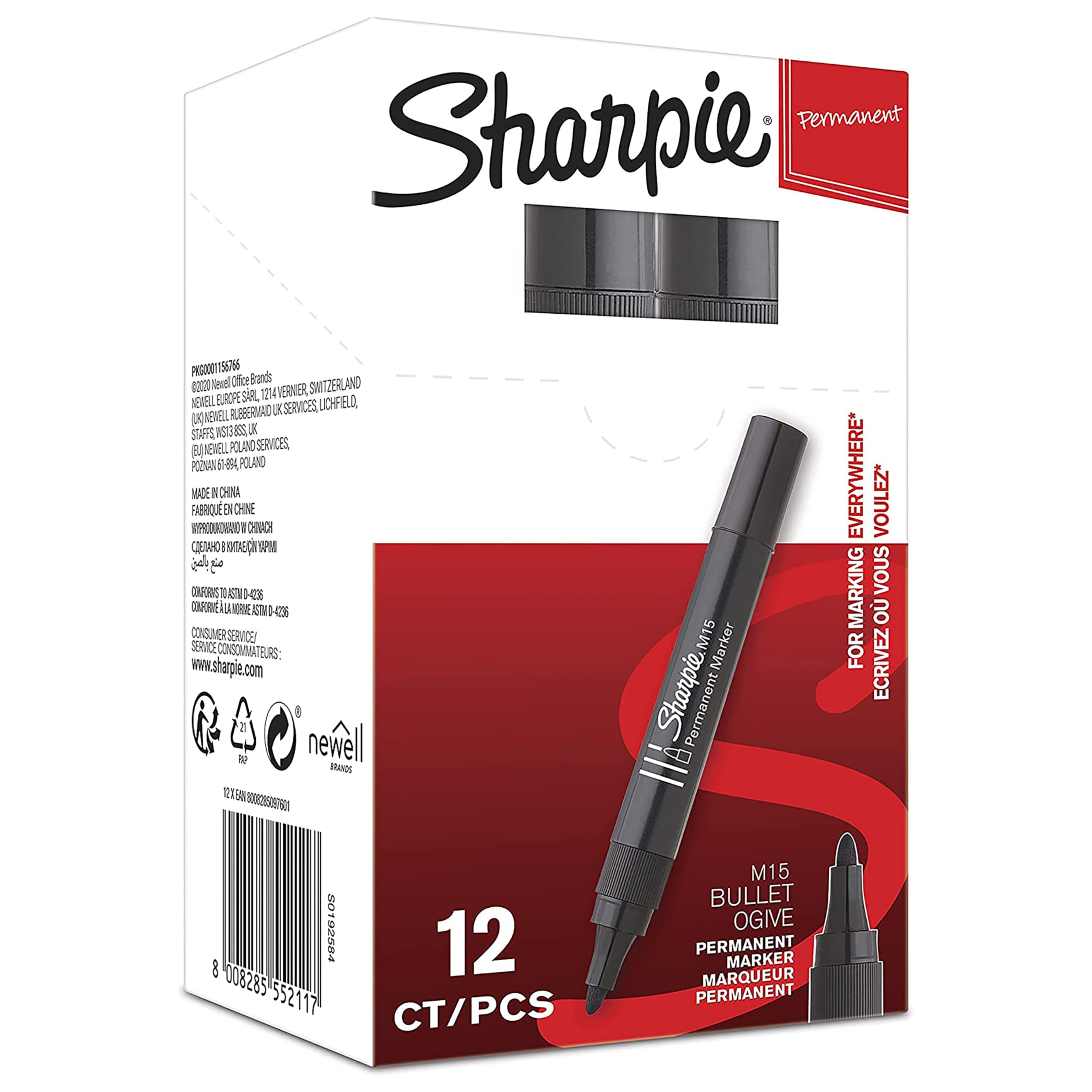 Sharpie M15 Permanent Markers | Bullet Tip | Black | 12 Count