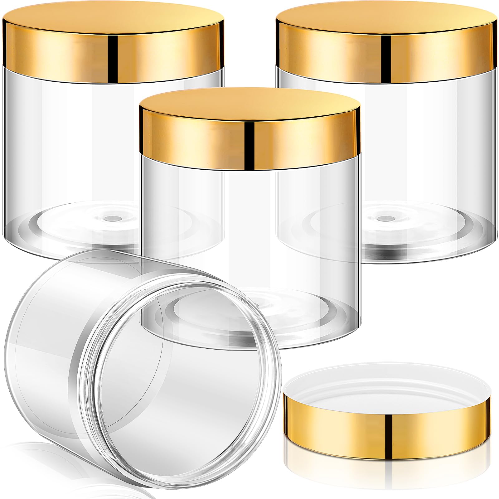 Photo 1 of Patelai 4 Pieces Round Wide-mouth Leak Proof Plastic Container Jars with Lids for Travel Storage Makeup Beauty Products Face Creams Oils Salves Ointments DIY Making(8 Ounce,Gold)