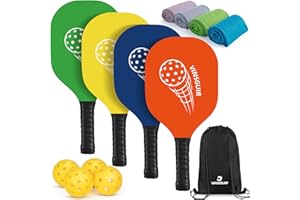 VINSGUIR Pickleball Paddles Set of 4 Premium Wood Pickleball Paddle with 4 Pickle Balls, 4 Cooling Towels, 1 Carry Bag, Great Pickle Ball Set Gift for Beginners& Intermediate Players