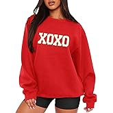MAPICK Valentine Sweatshirts for Women Funny Letter Printed Chenille Patch Pullover Sweaters Long Sleeve Oversized Tops