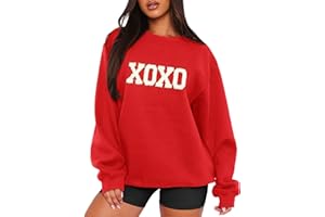MAPICK Valentine Sweatshirts for Women Funny Letter Printed Chenille Patch Pullover Sweaters Long Sleeve Oversized Tops