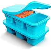 Silicone Freezer Trays With Lid, Stackable 1 Cup Silicone Freezer Molds, Easy To Use Soup Ice Cube Tray, Collapsible Freezing Molds for Meal Prep, Broth, Sauce, Leftovers, Soup Storage Gift Set