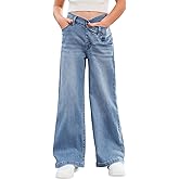 rrhss Girls Flare Jeans Crossover Waisted Wide Leg Jeans Denim Pants for Kids