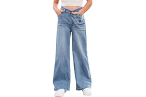 rrhss Girls Flare Jeans Crossover Waisted Wide Leg Jeans Denim Pants for Kids