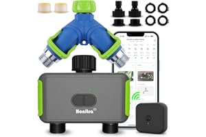 Honitra Dual Sprinkler Timer with Hose Splitter, Smart Water Timer for Garden Hose Allows Timed & Cycle Watering, Rainy Delay, Irrigation Timer with WiFi Hub Supports Remote & Voice Watering Anytime
