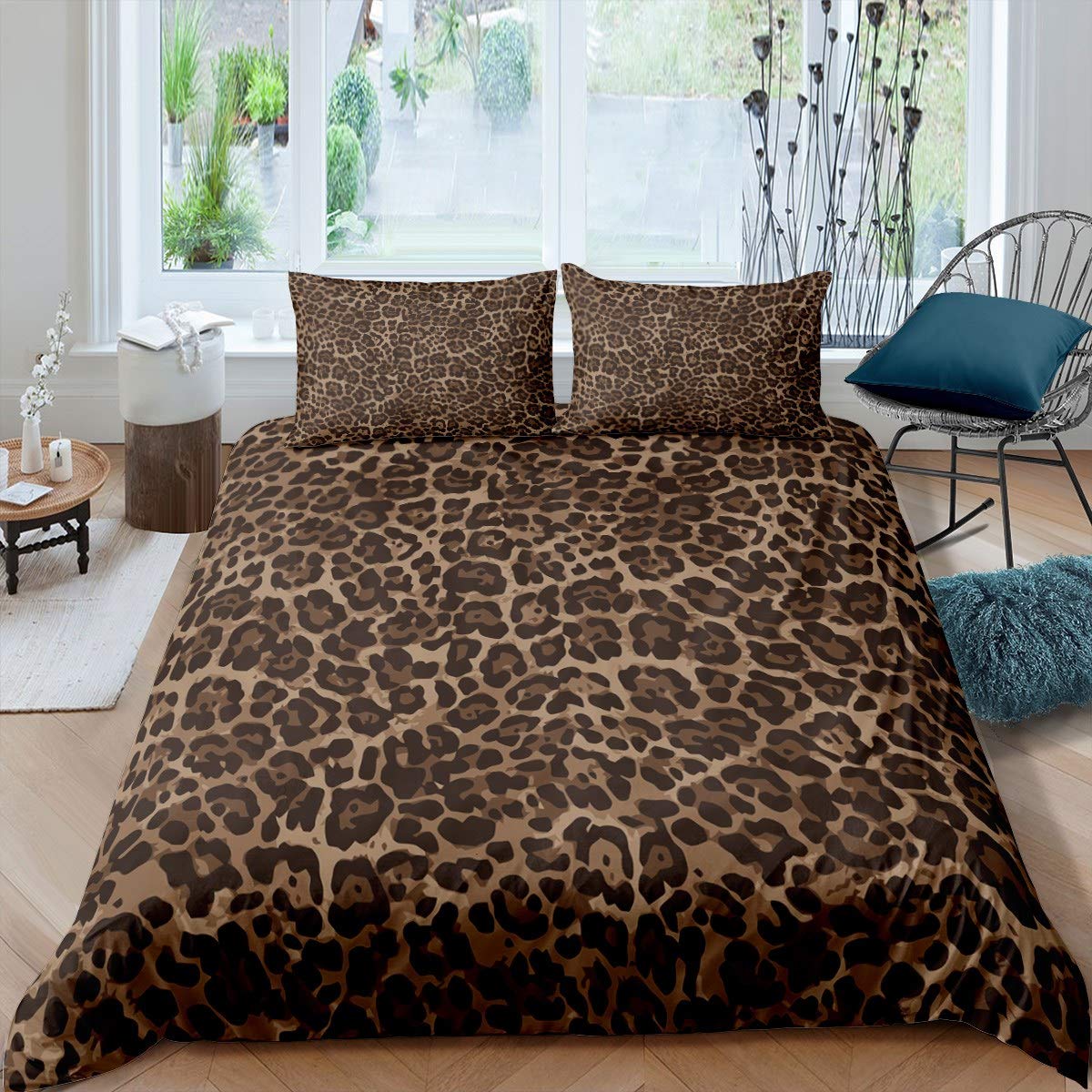 Photo 1 of Erosebridal Leopard Print Comforter Cover Queen Cheetah Bedding Set Geometric Duvet Cover African Safari Animal Quilt Cover for Kid Boy Men Room Decorative Ultra Soft Breathable